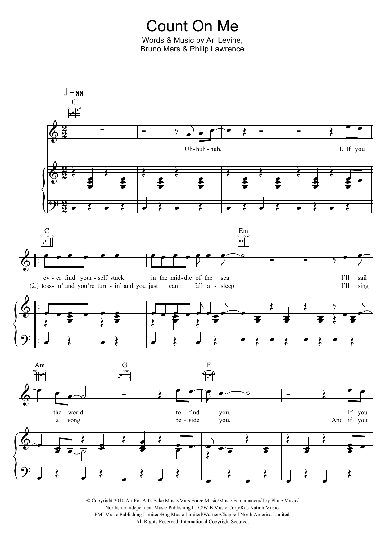 Count On Me Sheet Music By Bruno Mars For Piano Keyboard And Voice Noteflight Marketplace