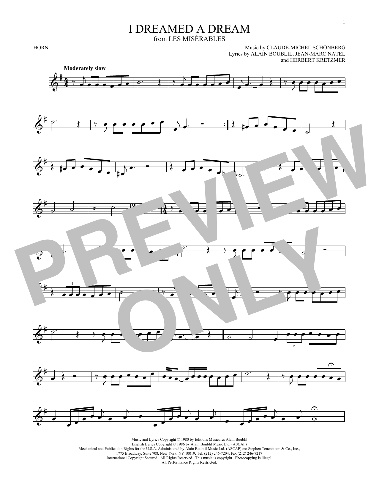 I Dreamed A Dream Sheet Music by Claude-Michel Schonberg for French Horn