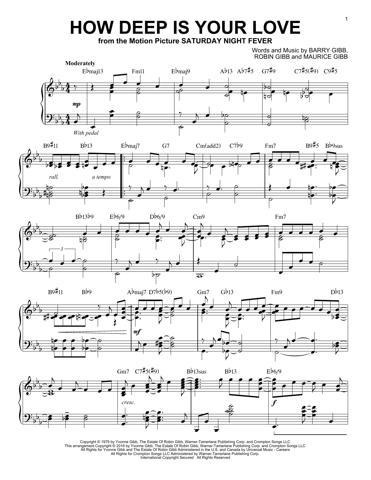 How Deep Is Your Love (Lead sheet with lyrics ) Sheet music for Piano  (Solo) Easy