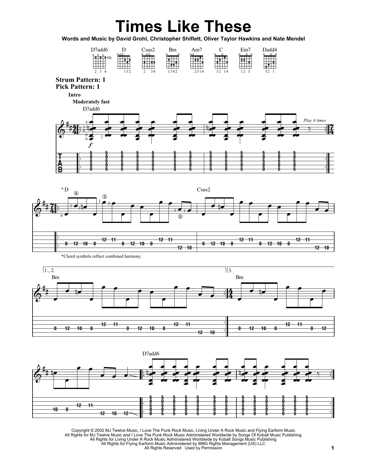 Times Like These Sheet Music, Foo Fighters
