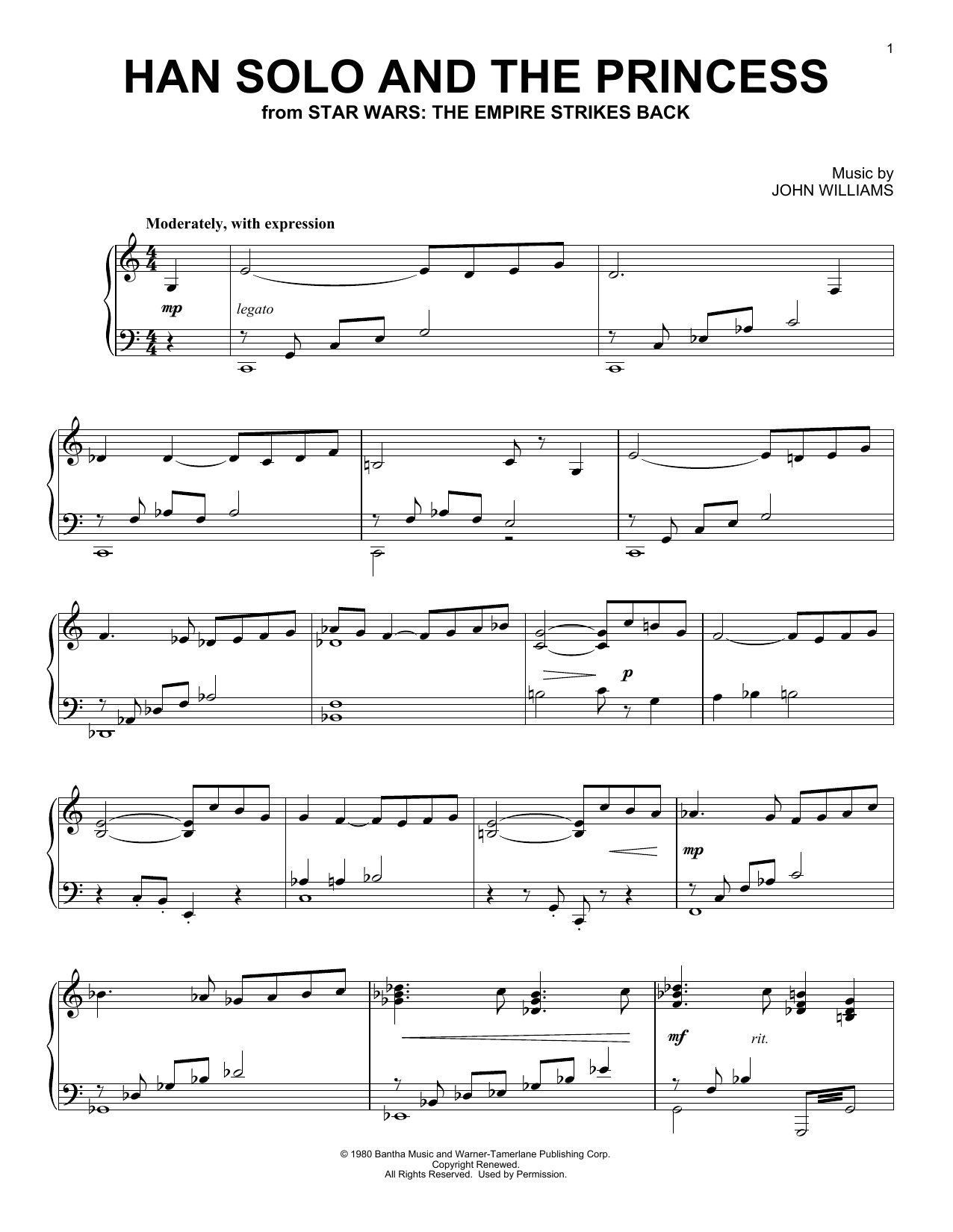 Han solo and the 2025 princess piano sheet music