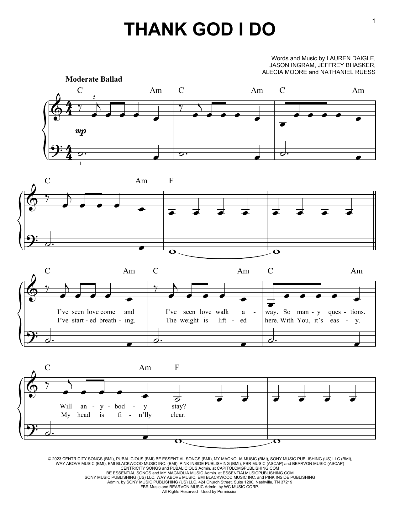 Thank God I Do Sheet Music by Lauren Daigle for Piano/Keyboard | Noteflight