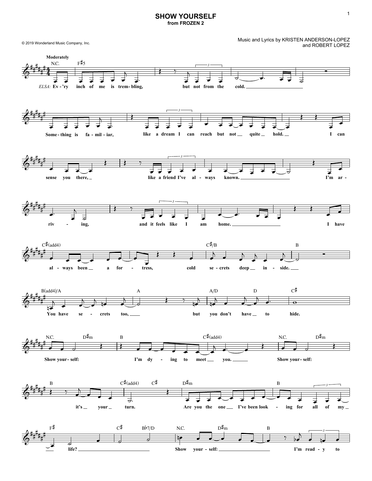Show Yourself From Disneys Frozen 2 Sheet Music By Idina Menzel And Evan Rachel Wood For 