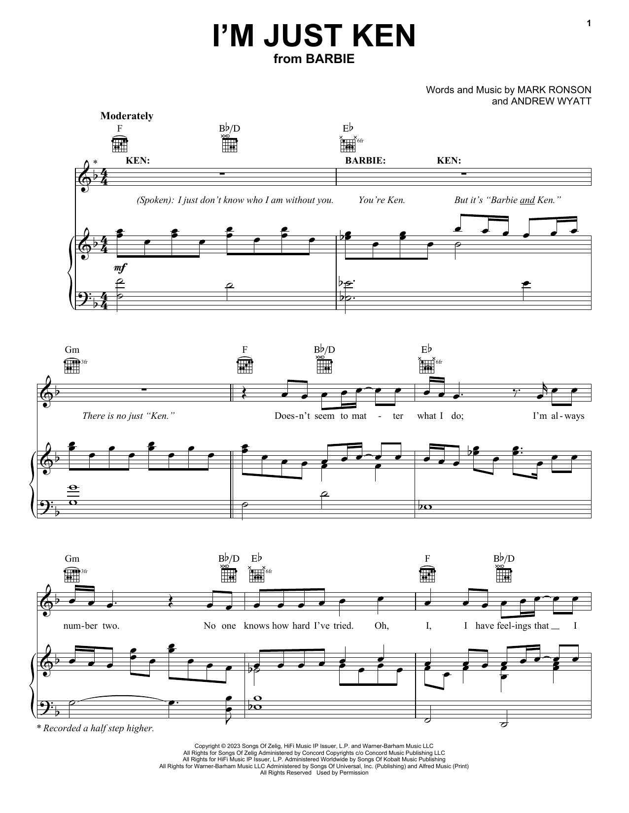 I'm Just Ken (from Barbie) Sheet Music by Ryan Gosling for Piano/Keyboard  and Voice