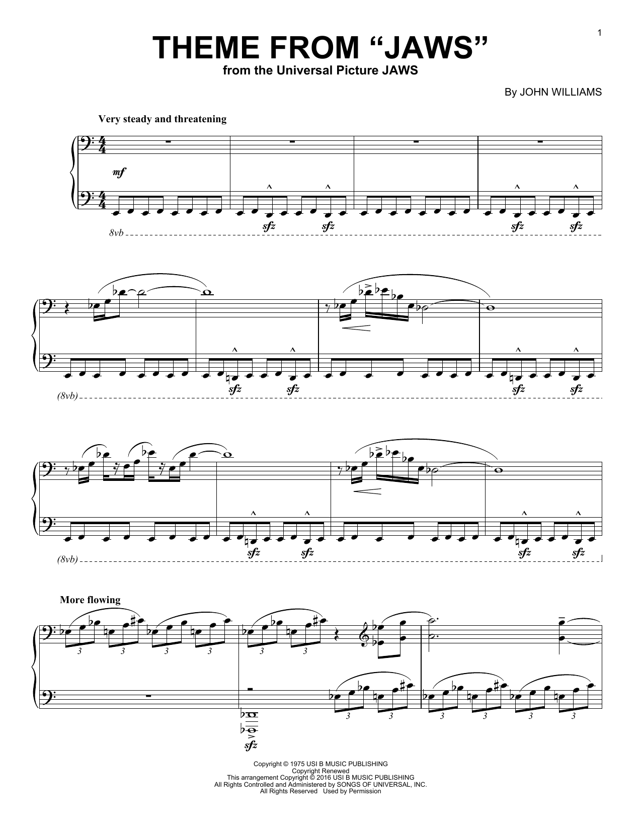 Theme from Jaws Sheet Music by John Williams for Piano/Keyboard ...