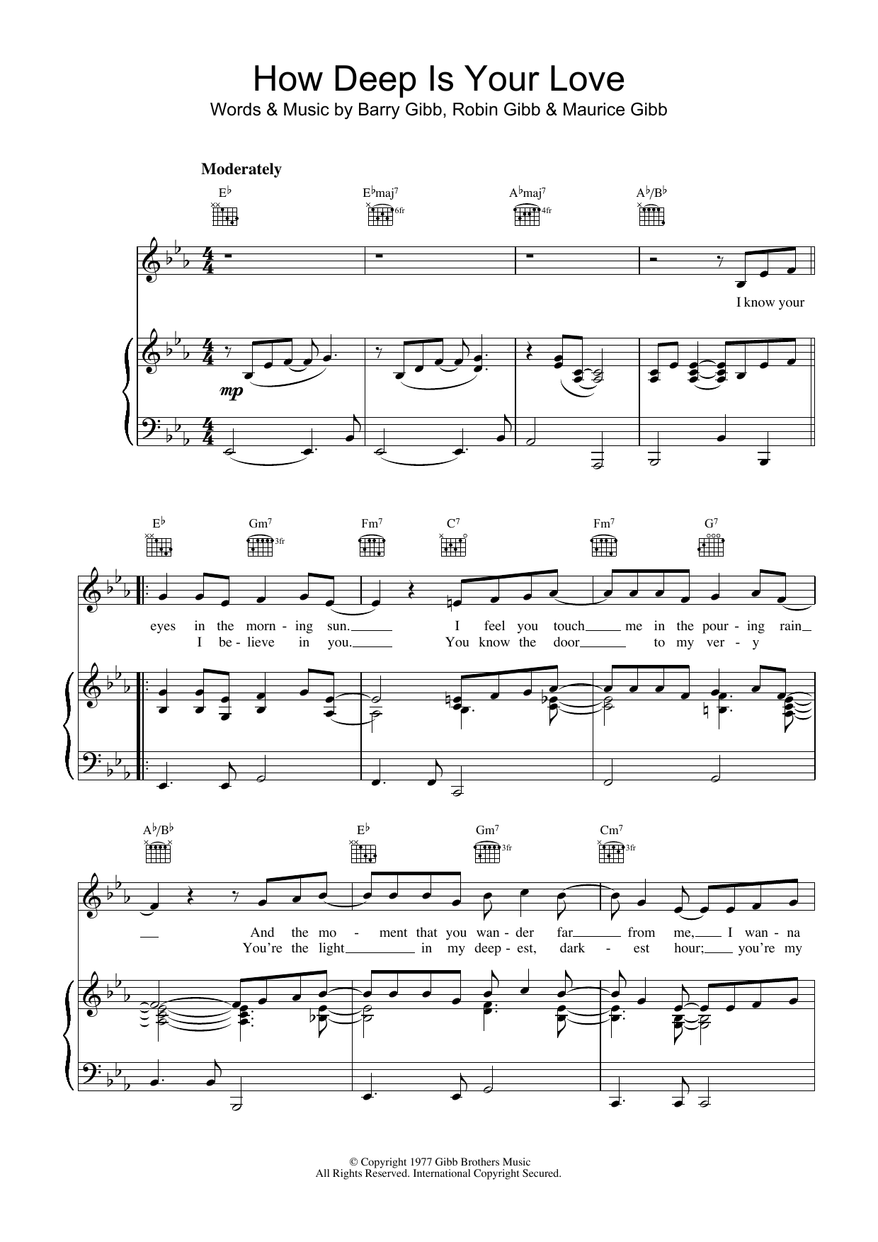 <b>How</b> <b>Deep</b> <b>Is</b> <b>Your</b> <b>Love</b> Sheet Music by Bee Gees for Piano/Keyboard and Voice ...