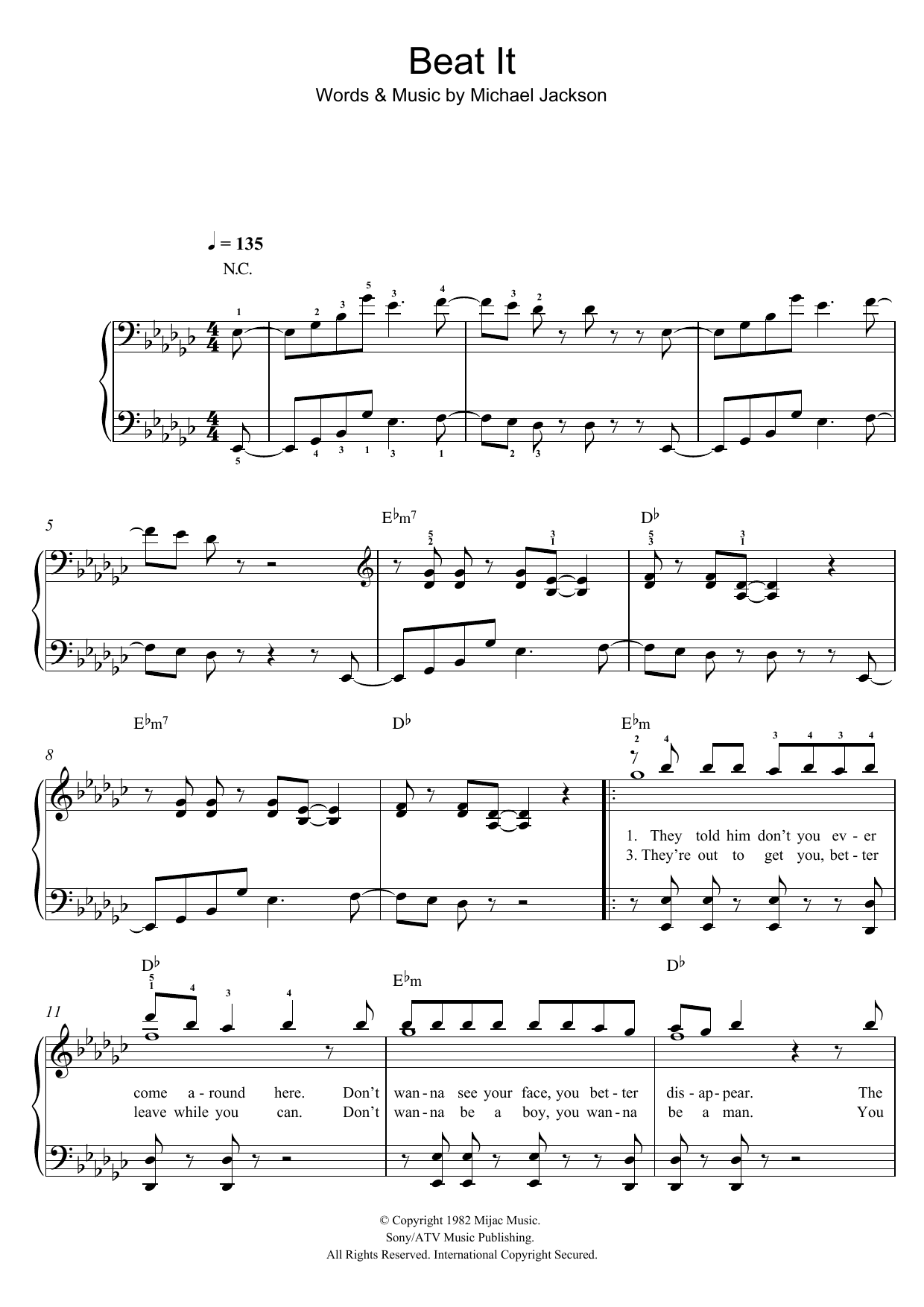 Beat It Sheet Music by Michael Jackson for Solo | Noteflight