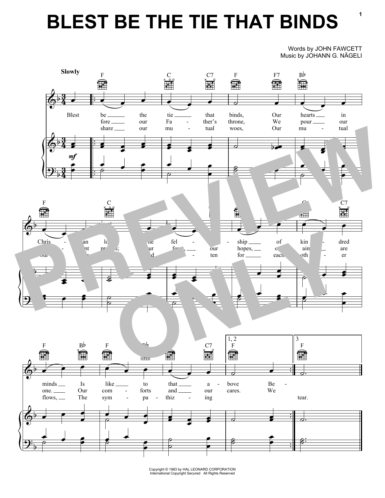 Blest Be The Tie That Binds Sheet Music by Lowell Mason for Piano/Vocal ...