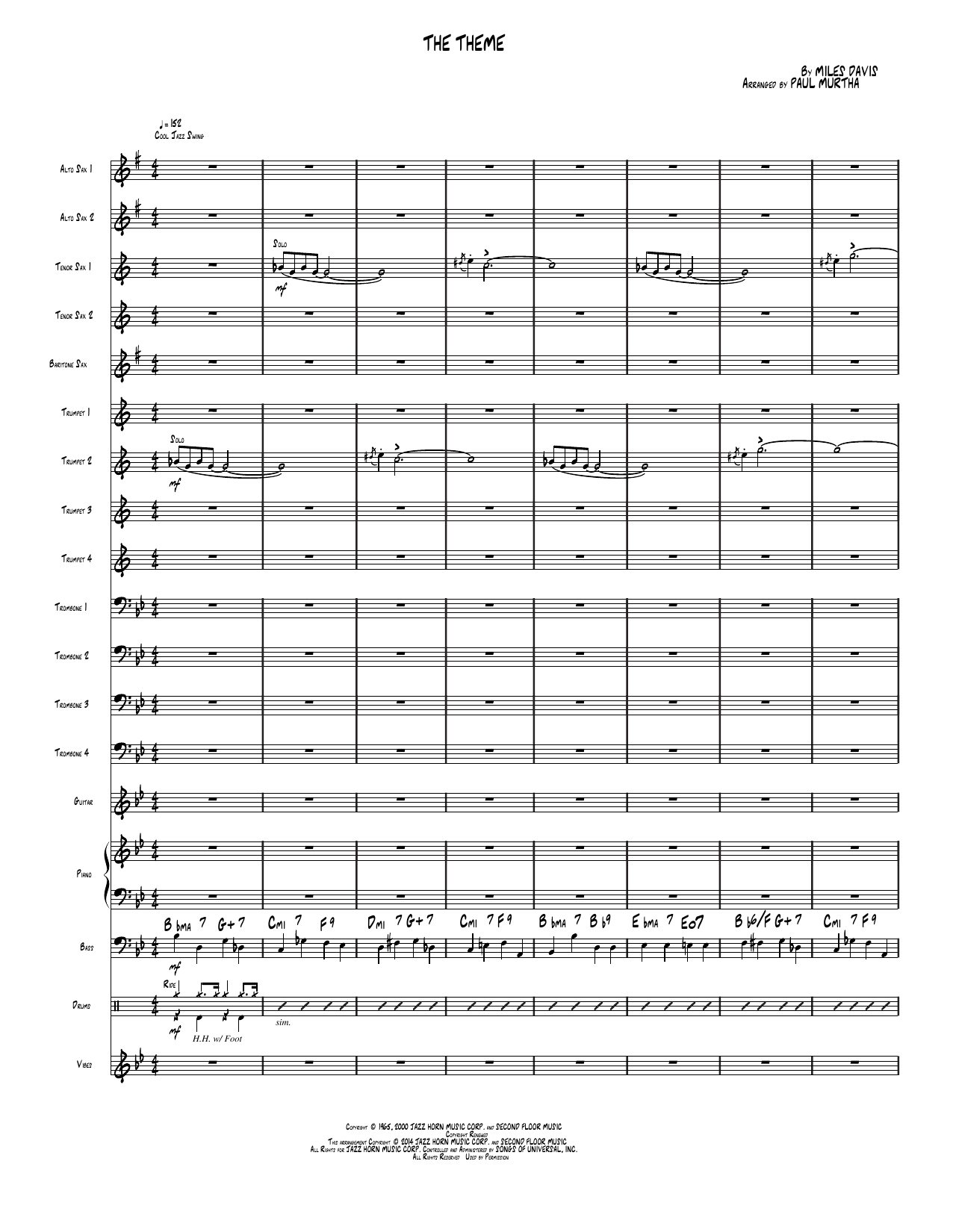 The Theme Sheet Music by Miles Davis for Jazz Ensemble | Noteflight